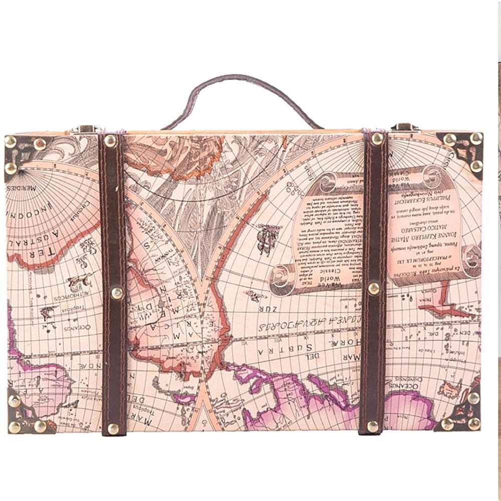 Vintiquwise World Map Print Suitcase/Decor